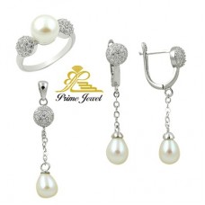 Gümüş zirkon taşlı set ( İnci)